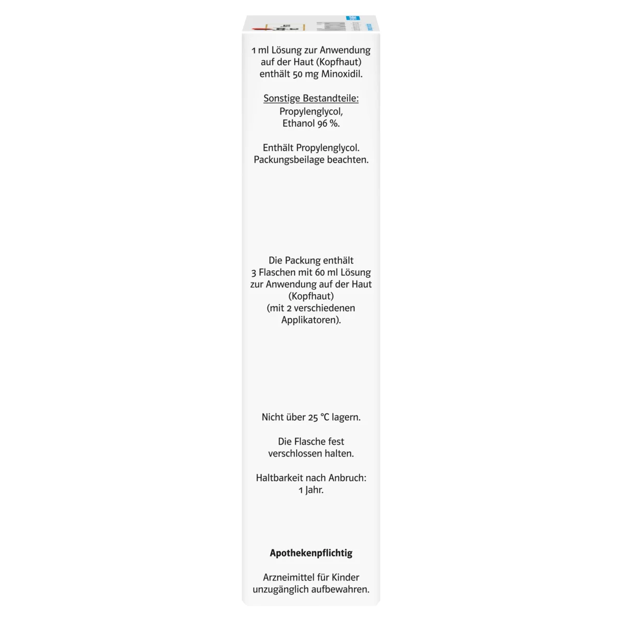 Abbildung der Produktverpackung DoppelherzPharma Minoxidil DoppelherzPharma 50 mg/ml Lösung zur Anwendung auf der Haut (Kopfhaut)  Seitenansicht links
